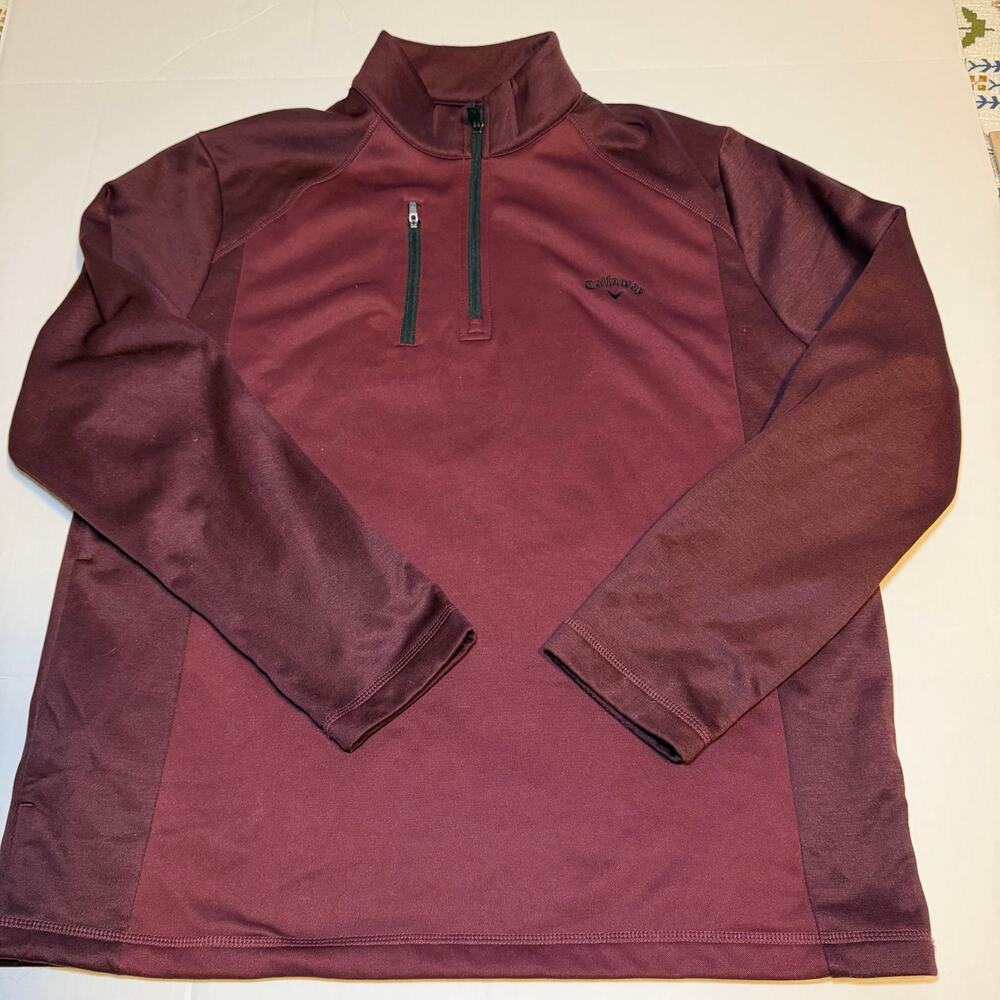 Callaway Men's Mock Neck Quarter Zip Tech Fleece burgundy long Sleeve Pullover
